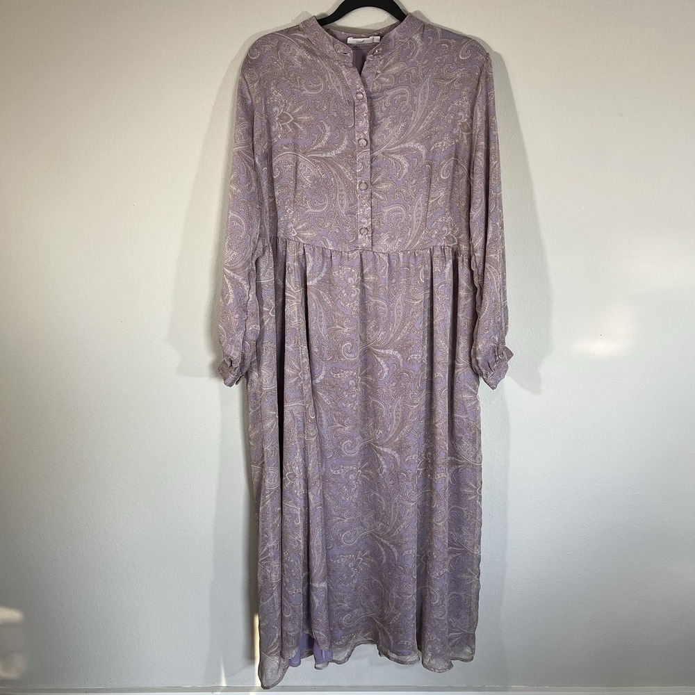 AAB Collection Modest Maxi Dress Lilac Paisley Long Sleeve Size L Wedding Church